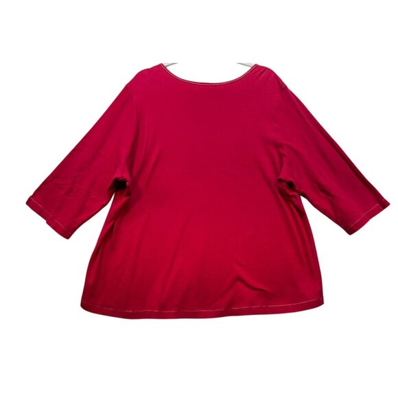 Quacker Factory Womens Embellished 3/4 Sleeve Top 2X Red Cotton - Picture 9 of 9